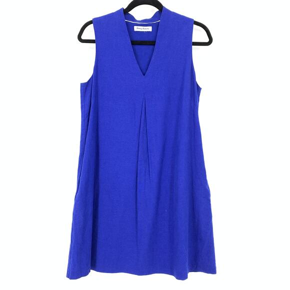 Tommy Bahama V-Neck Sleeveless Linen Dress Womens Apx Sz Medium Blue - Picture 1 of 6
